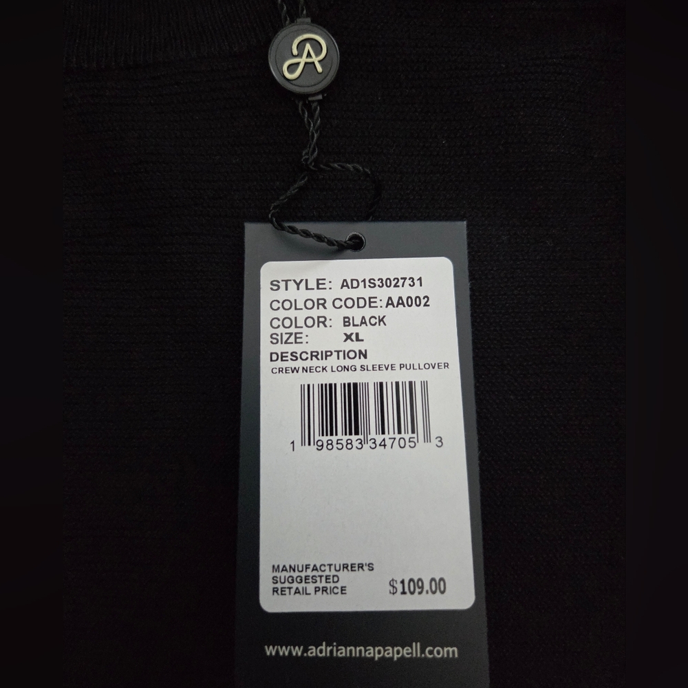 NWT - Adrianna Papell Black Crew Neck Sweater with Lace Up Detail - Size XL - Picture 6 of 12